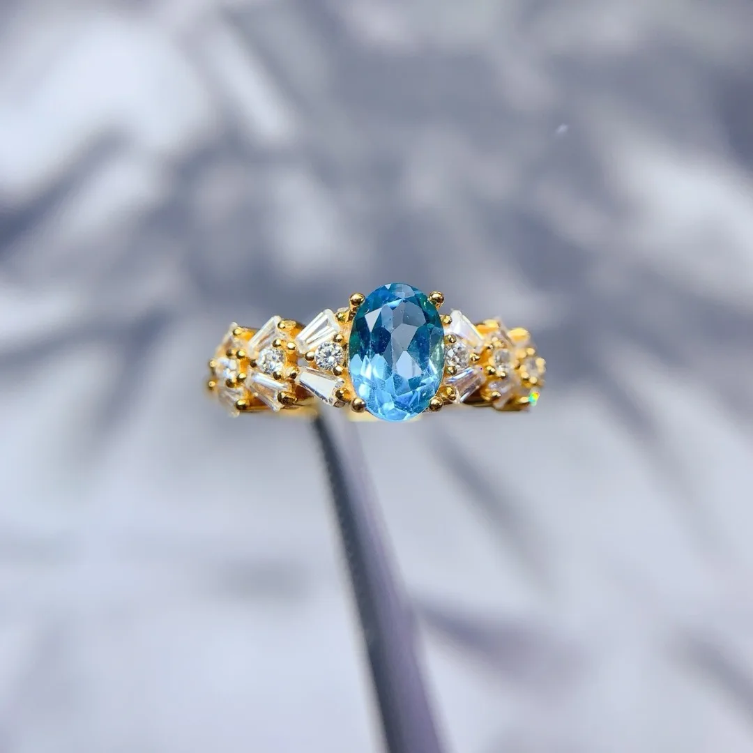 

Stunning Blue Topaz S925 Sterling Silver Ring Elegant Women Jewelry Designed By A Fashion Designer Wear for Daily Gatherings