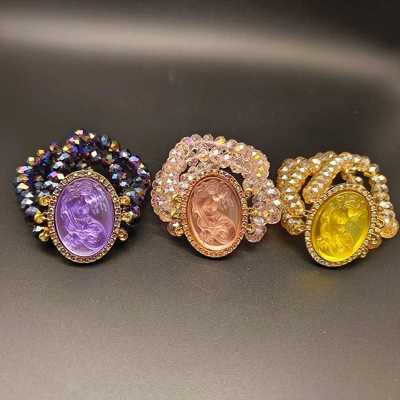 Vintage Mermaid Cameo Cat's Eye Stone Bracelet Temperament Women's Jewelry Bracelet Anniversary Gift