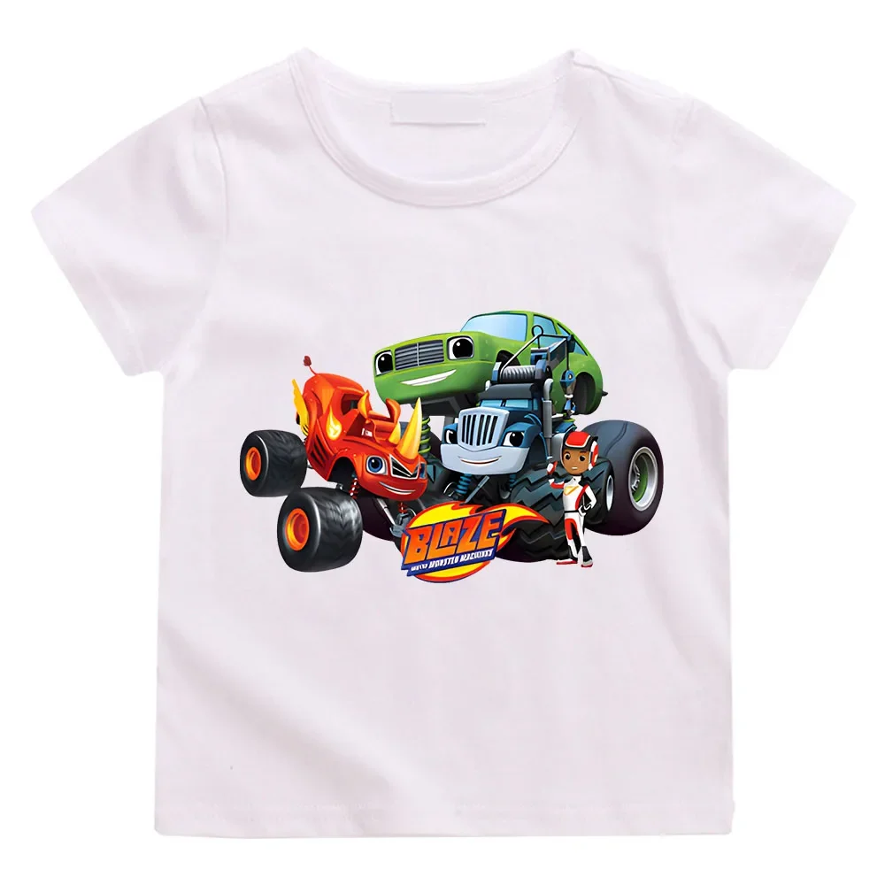 Blaze Car Machines Cartoon Kids Funny T-Shirts Baby Boys Cool Summer T Shirt Children Tops Girls Clothes Cartoon Short Sleeve