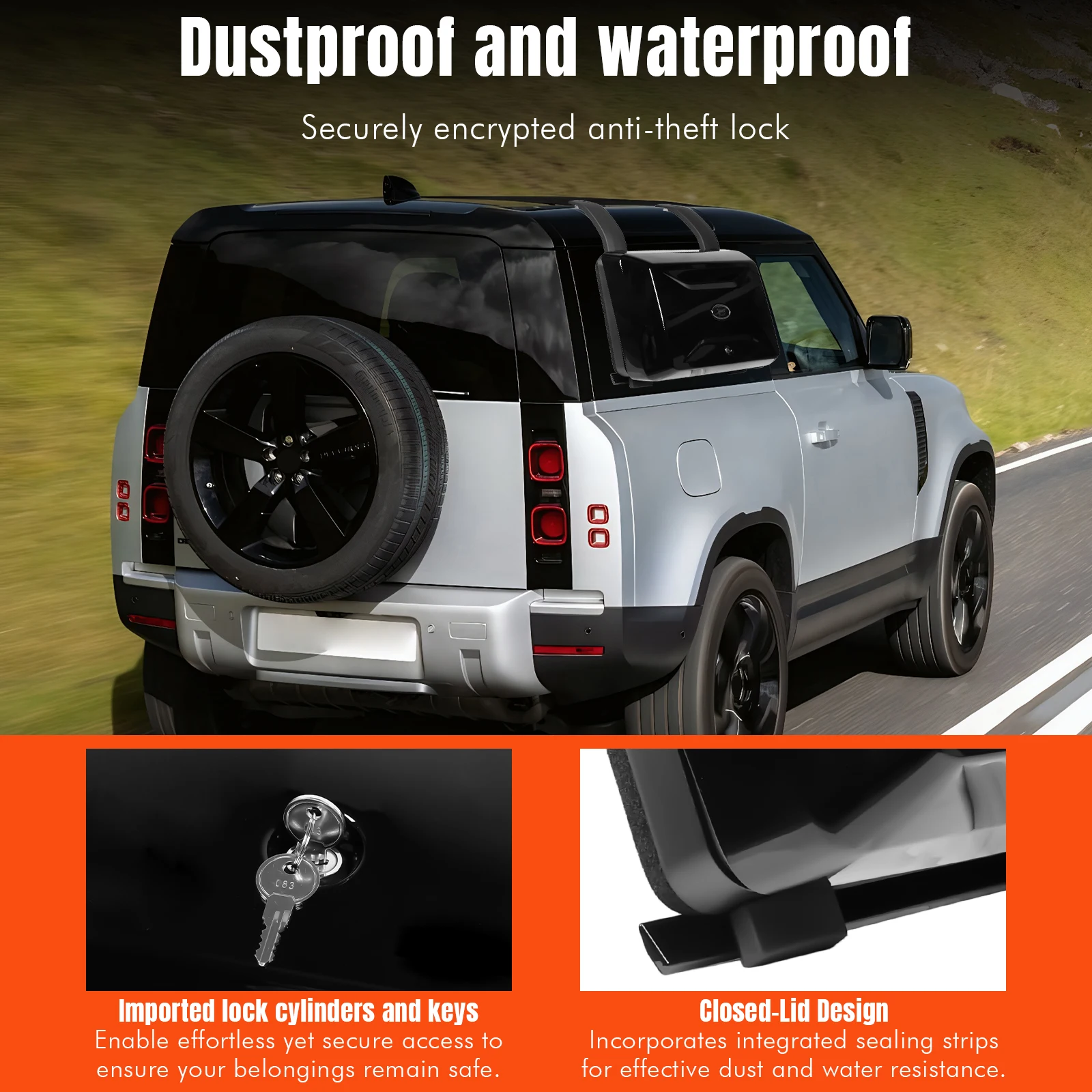 Auto-exterieur gereedschapskist met slot voor Land Rover Defender 2020-2024 (110 zwart)