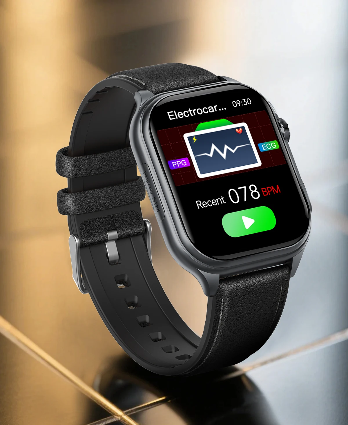 GE500 Nano SIM Card 4G B1 B3 B5 B8 HD Calling for Calling ECG SmartHealth Management Watch Leather Answer Calls Fitness Tracker