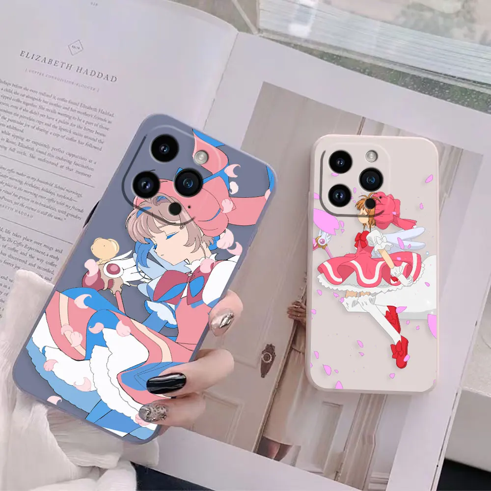 Anime Cardcaptor Sakura Case For Apple iPhone 14 13 12 11 Pro XS Max Mini X XR SE 7 8 6 15 Plus Colour Liquid Case Cover Funda