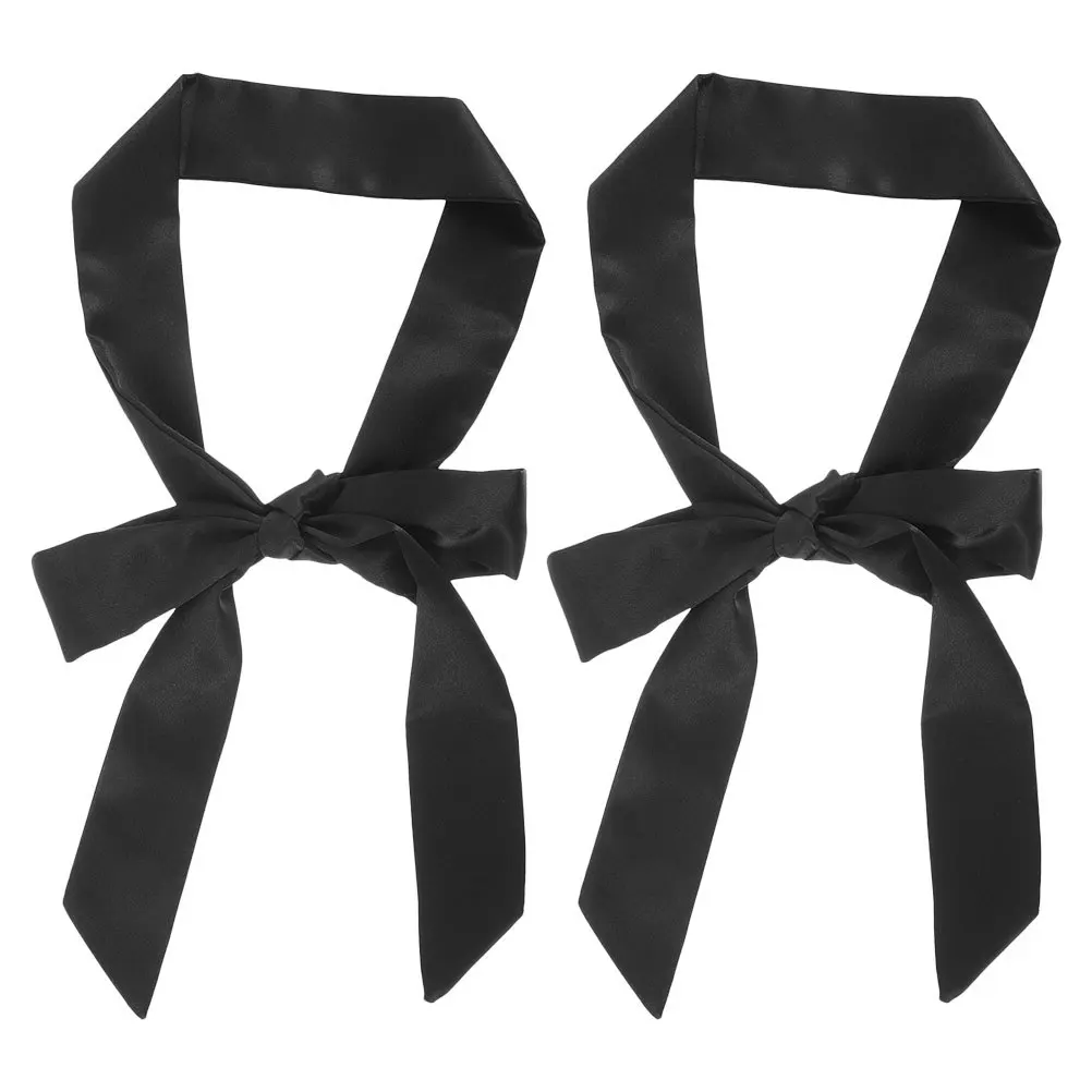 2 قطعة ربطة القوس فيونكة الحرير حزام للنساء الأسود الساتان وشاح قابل للتعديل الشريط حزام الخصر حفل زفاف الحدث الرسمي الإكسسوارات وشاح أحزمة #1