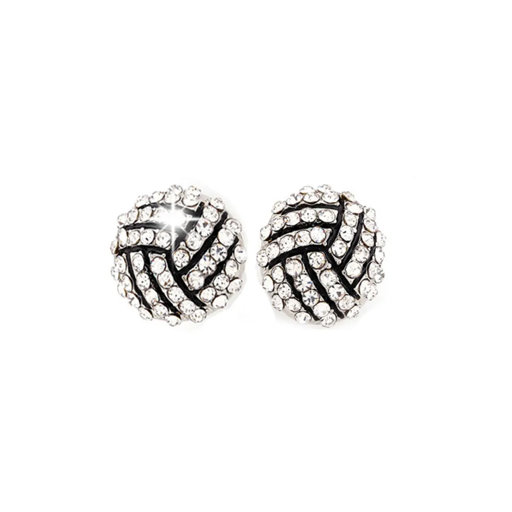 Rhinestone Volleyball Stud Earrings for Women Sparkling Sports Jewelry Gift for Mom Grandma Aunt Wife