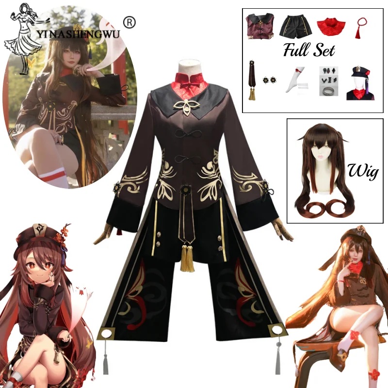 

Anime Genshin Impact Hu Tao Cosplay Costume Game Uniform Halloween Costume Wig Hanfu Hutao Outfits Comic Jewelry Set Coser Dress