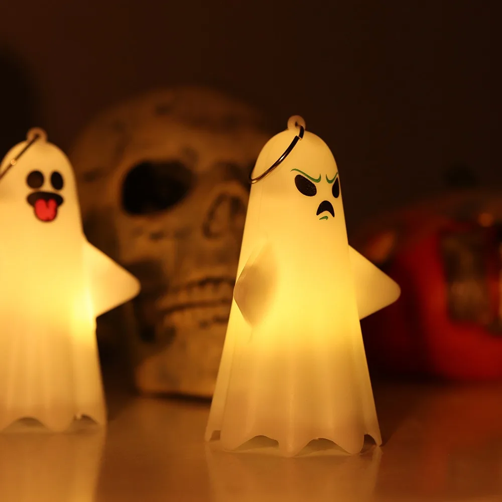 Props Pumpkin Lantern Cartoon Figure Plastic Halloween LED Light Solid Color with Button Cell Ghost Pendant Home Decorations