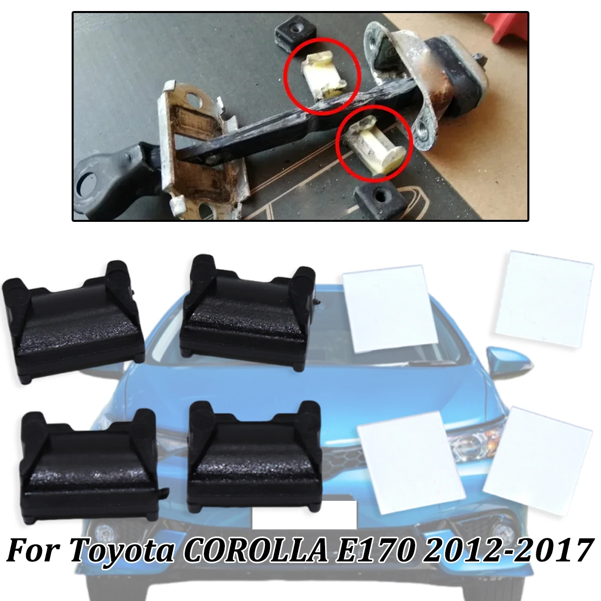 

4Kit For Toyota COROLLA E170 2012 2013 2014 2015-2017 New Door Check Strap Limiter Repair Kit Stopper Damping Spring Clips Black
