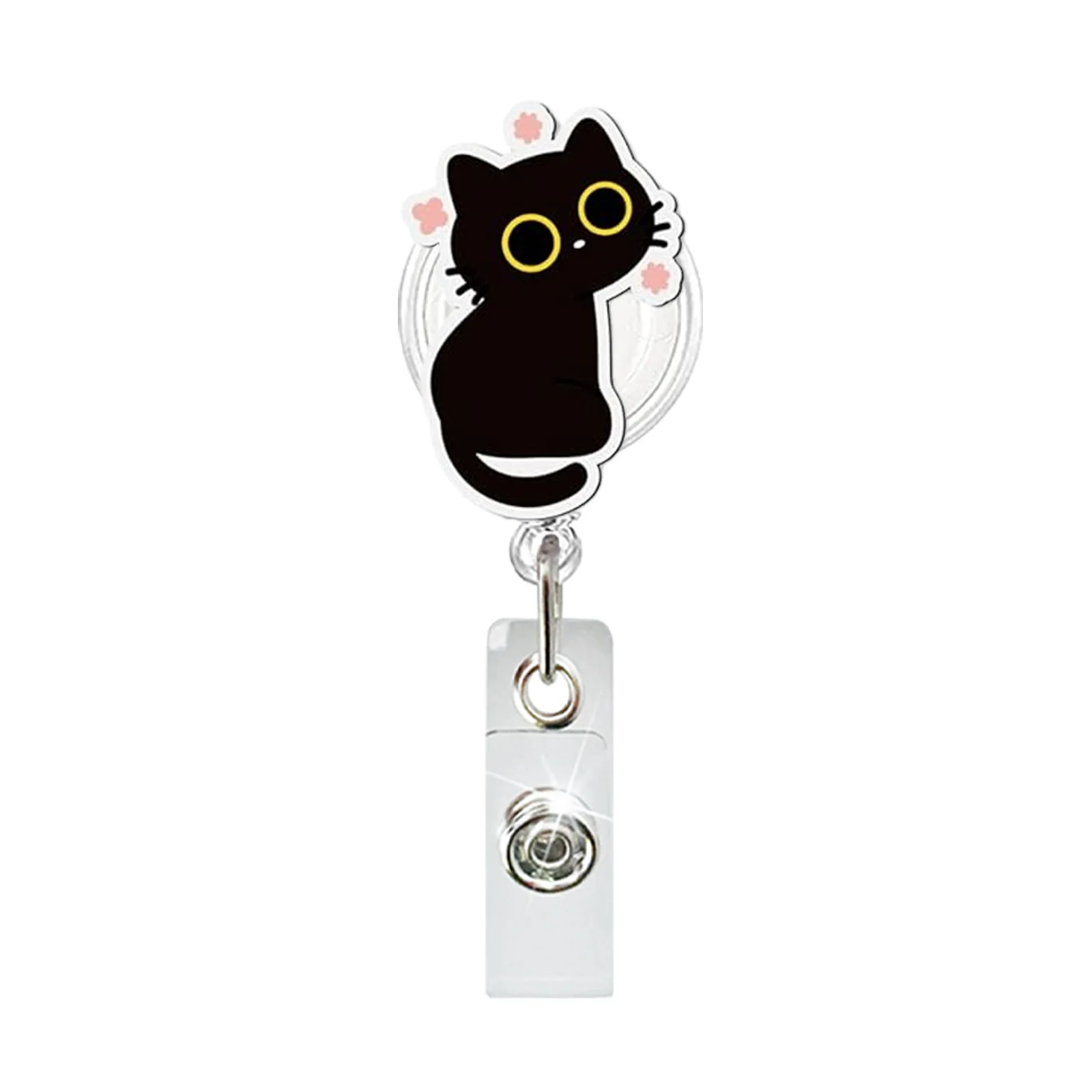 

Cute Little Black Cat Retractable Swivel ID Badge Holder Badge Reel For Nurse, Doctor, Student, Teachers Office School Gift