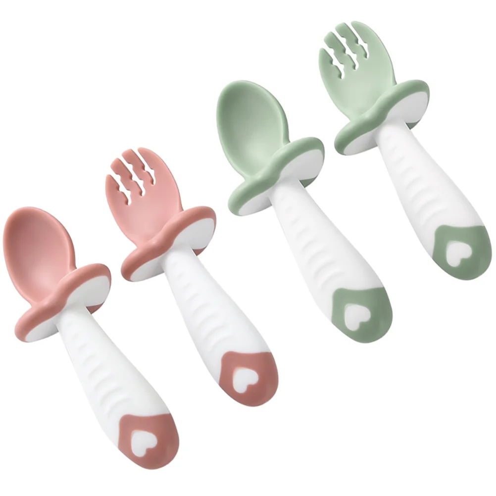 

Complementary Food Supplement Spoon Baby Dinning Utensil Silica Gel Self-Feeding Learning Spoons Forks Toddler