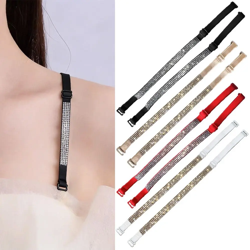 1 Pair Sparkling Rhinestone Bra Straps Replacement High Stretch Fabric Invisible Strap Halter Neck Bra Straps Crossbody Strap