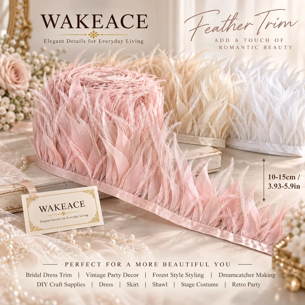 10-15cm Feather Trim Fringe for Wedding Dress DIY Crafts Vintage Party Costume Skirt Shawl Dream Catcher Decoration
