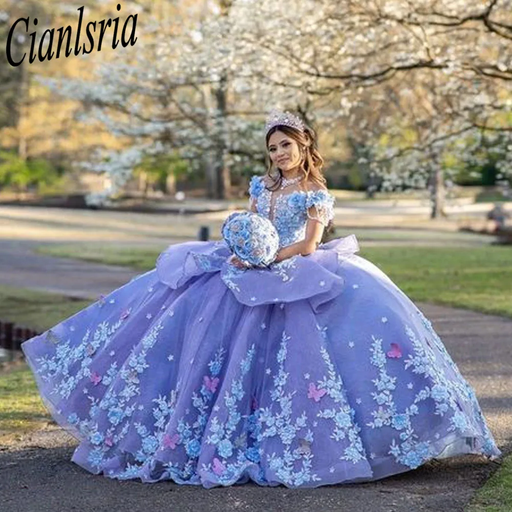 Vestido De quinceañera Lila dulce 16 con capa 2023, vestido De fiesta De princesa con apliques De hombros descubiertos, 15 Años