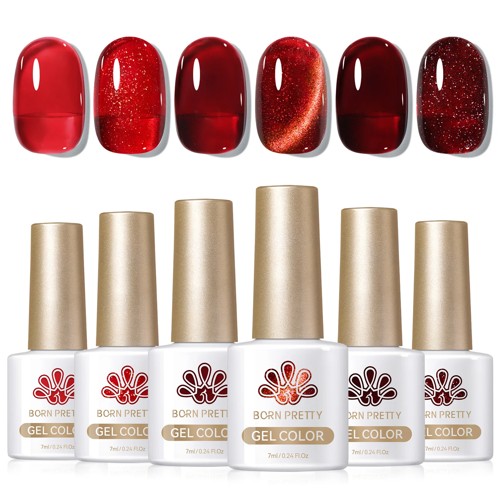 BORN PRETTY 6pcs Nail Gel Polish Set Red White All For Decoration Soak Off UV Gel Long Lasting Manicure Painting Gel Vernis