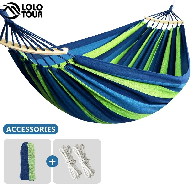 

250*150cm 2 People Outdoor Canvas Camping Hammock Bend Wood Stick Steady Hamak Garden Park Swing Hanging Chair