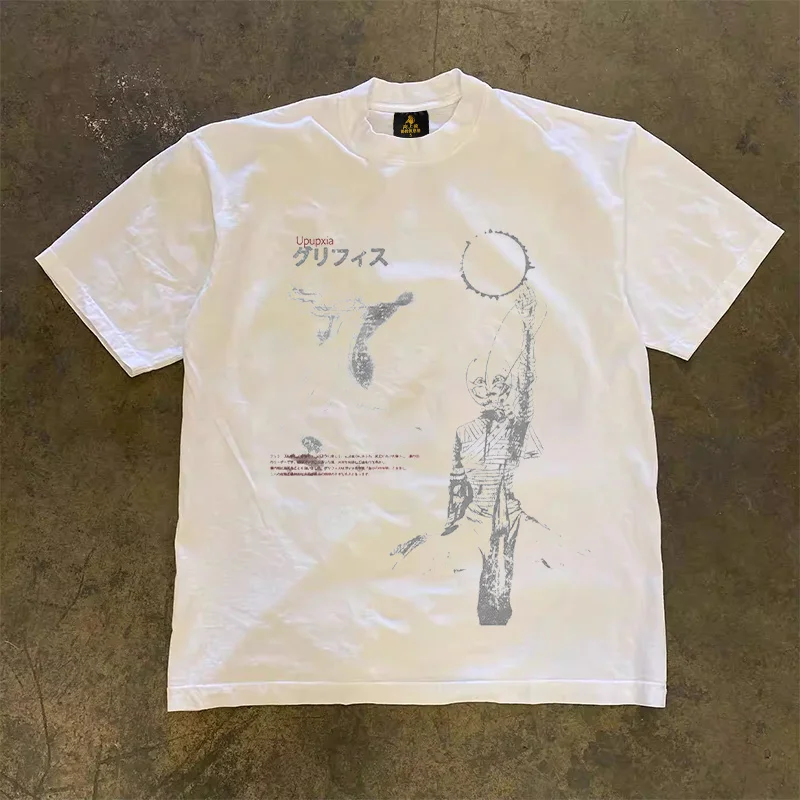 Loose Fit Cotton T-Shirt Unisex Short Sleeve Double Thread UPUPXIA Hero Print Sweat Absorbent round Neck Casual Summer Top
