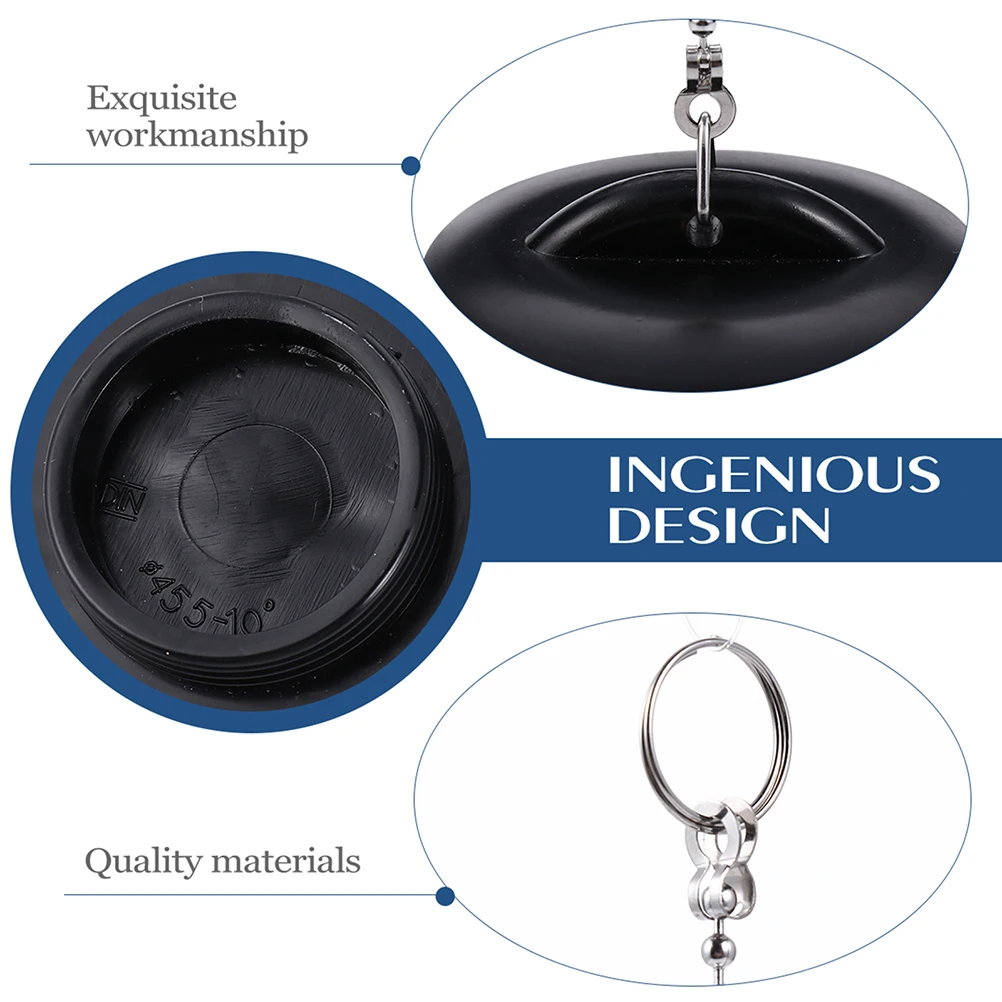 

4pcs Silicone Sink Plug Leakproof Water Drain Tub Stopper With Chain Design Plastic Hair Stopper For Bathroom Kitchen Black