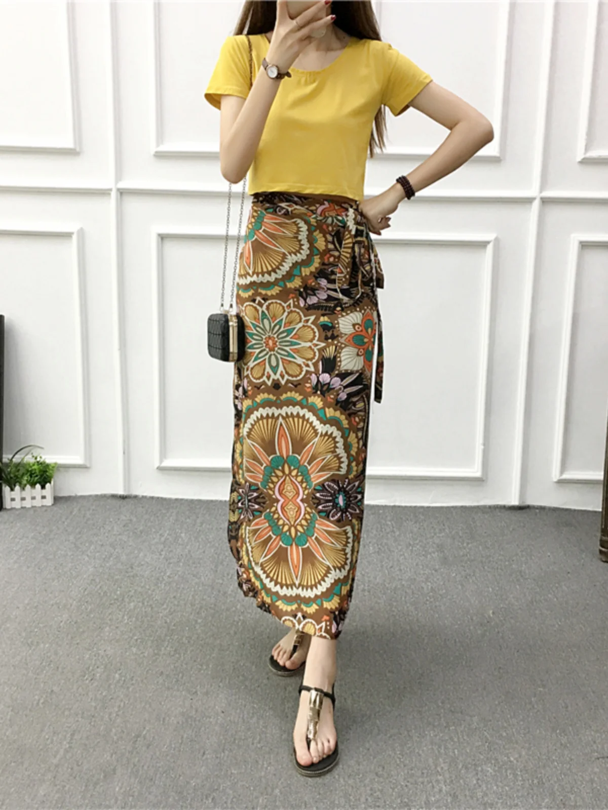 Bikini Style Half Skirt Floral Print Wrap High Waist Midi Skirt for Women Summer Season Polyester Fabric Fashionable Trendy