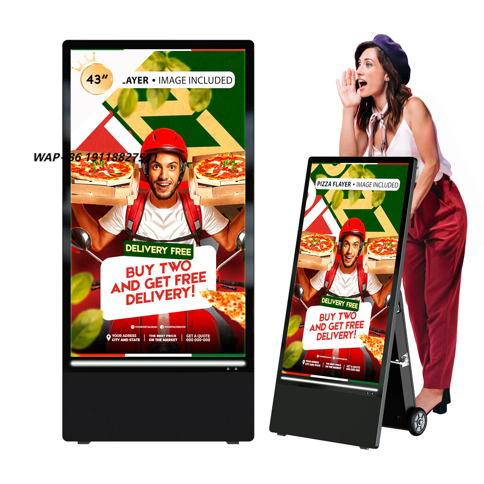 Outdoor Portable Movable 43inch Battery Lcd Advertising Playing Equipment Digital Signage Smart Display