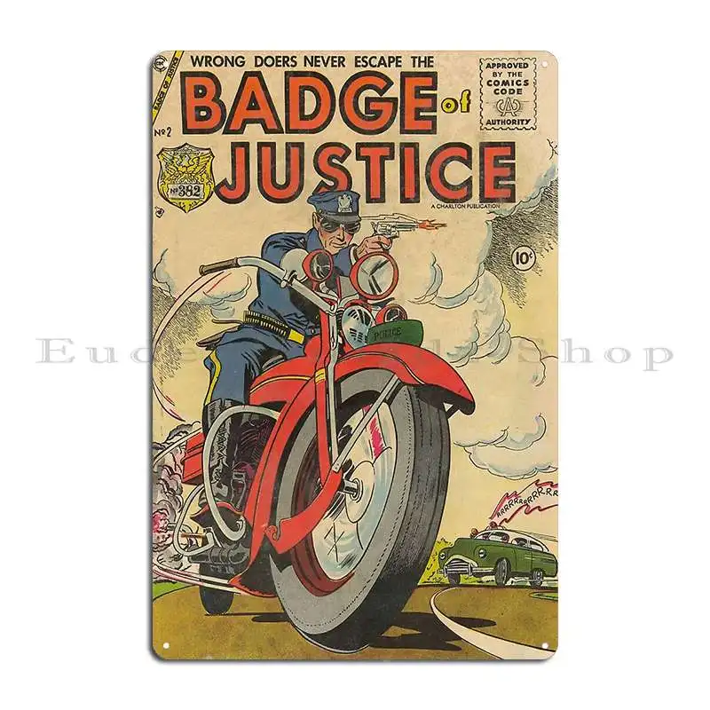 Badge Of Justice Vintage Crime Comic 40 S Metal Plaque Poster Designing Designing Wall Decor Designing Pub Tin Sign Poster