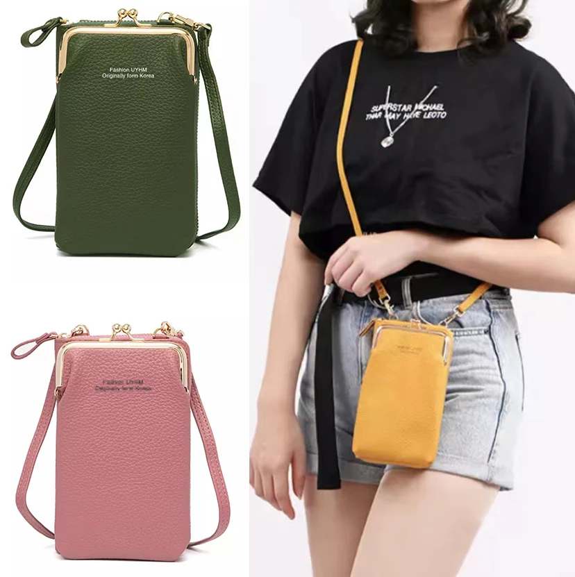 Mobile Phone Bag Women PU Leather Wallets Card Holder Shoulder Bags for Apple Huawei Zipper Cell Phone Packet Handbag Coin Purse