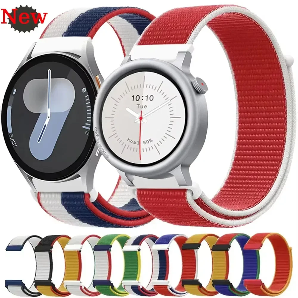 สายไนลอนขนาด 22/20 มม. สำหรับนาฬิกา Galaxy Watch 7/6/5 สายรัดข้อมือแบบ Flag Style สำหรับ Huawei Watch GT5-4 46 มม. CMF Watch 3 Pro/Amazfit Balance