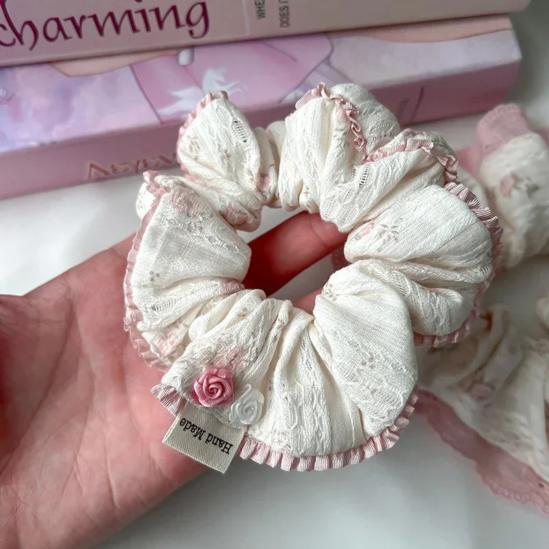 Franse zoete balletstijl kant bloem hoofdband stof scrunchies paardenstaart houder haarbanden Koreaanse schattige meisjes haar touw hoofddeksels