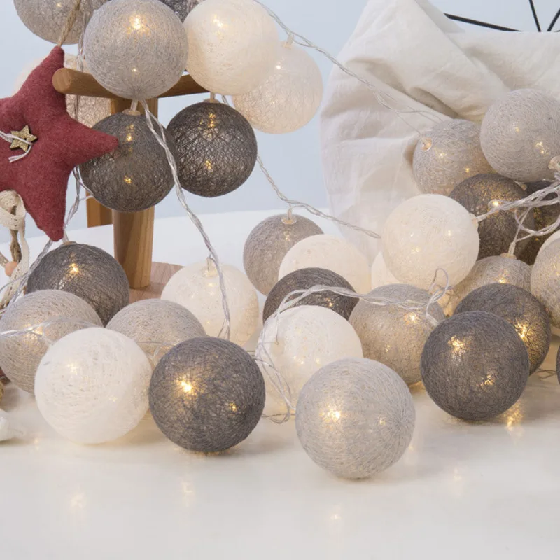 1Pc Christmas Cotton Ball Garland LED Lights String Xmas Outdoor Holiday Wedding Party Baby Bed Fairy Lights Home Decorations