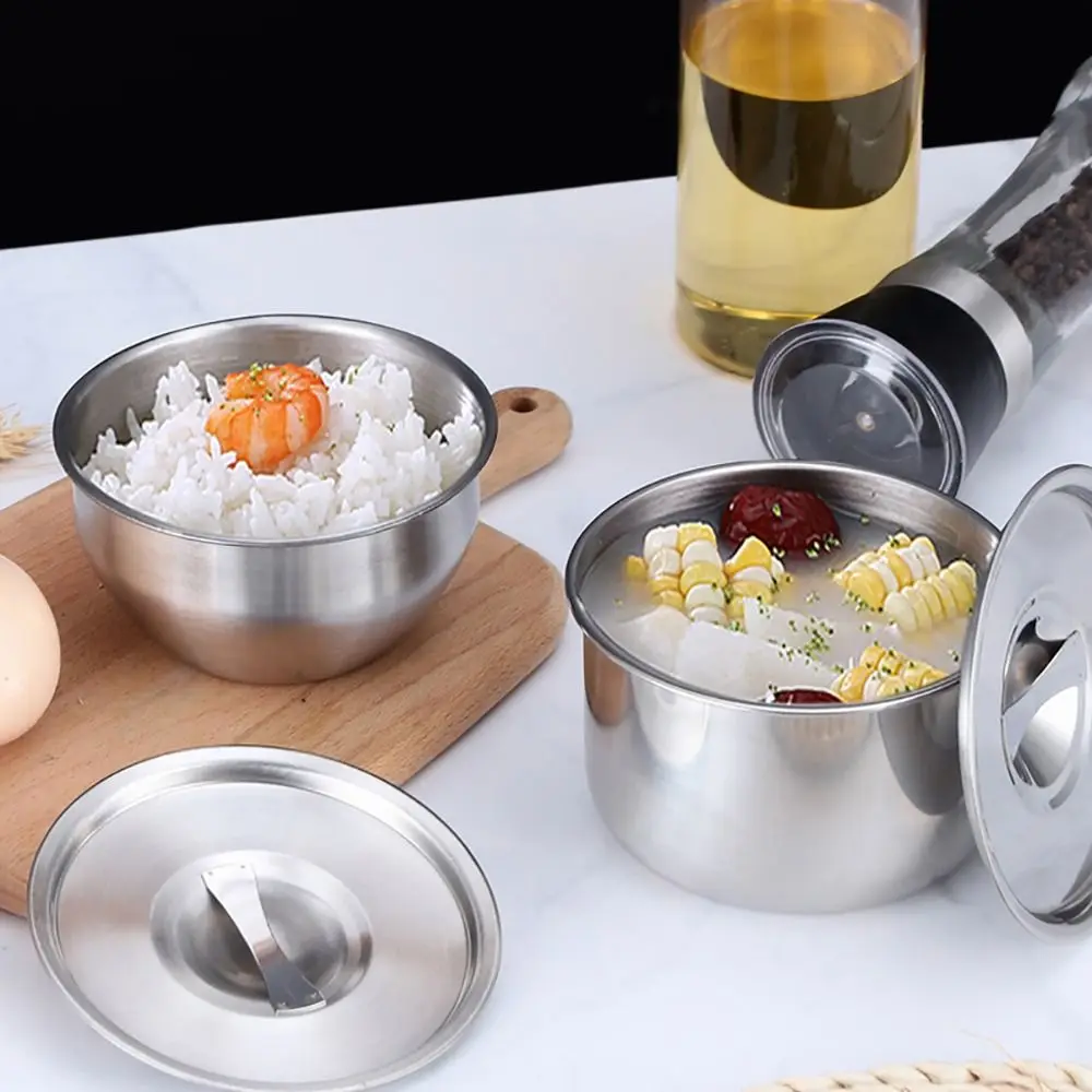 Stainless Steel Rice Bowl With Lid Soup Bowl Steamed Rice Bowl Anti-Scalding Child Small Bowl Korean Cuisine Kitchen Tableware