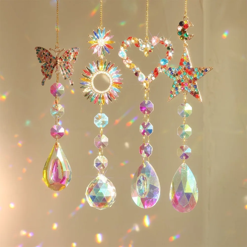 Room Rainbow Suncatcher Colorful Diamond Love Star Butterfly Sun Catcher Gift Multicolored Crystal Pendant Garden Decoration