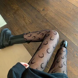 Women Tights Leggings Lolita Hollowed Out Mesh Stockings Japanese Bottomed Sexy Lace Pantyhose Floral Rattan Black Stocking