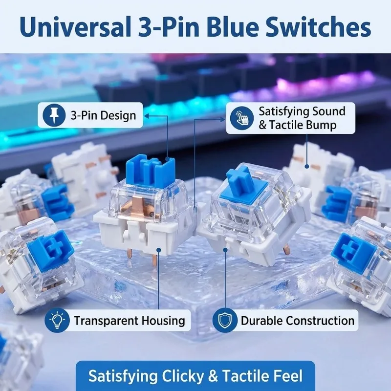 50pcs/100pcs Practical Blue/Black/Red/Brown Switches Mechanical Keyboard DIY Hot-Swappable Cross Stem-Included Keycap Puller