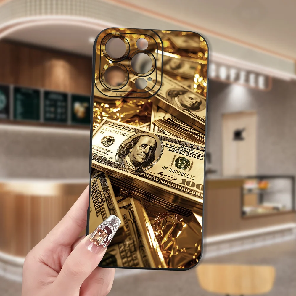 الذهب الدولار الأمريكي الأوراق النقدية طباعة تصميم جراب هاتف آيفون 16 15 14 13 12 11 برو ماكس X XS XR 15 زائد 16e سيليكون غطاء ناعم #3