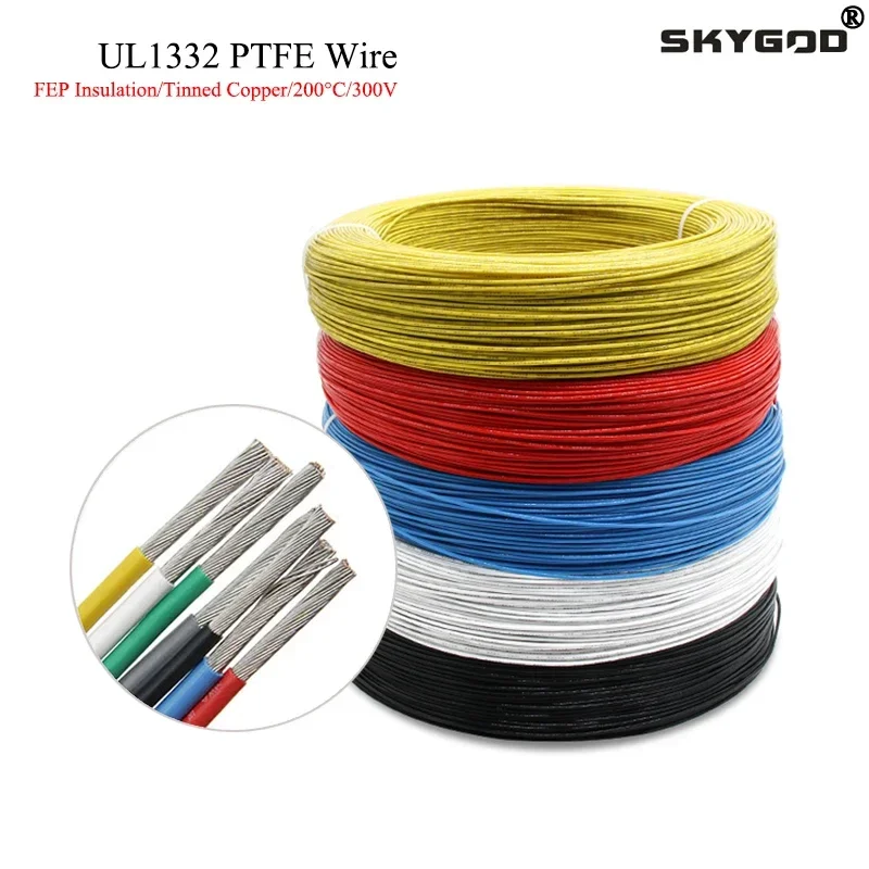 5/10M UL1332 PTFE Wire 30/28/26/24/22/20/18/16/14/13/12/10 AWG FEP Insulated High Temperature Electron Cable For 3D Printer