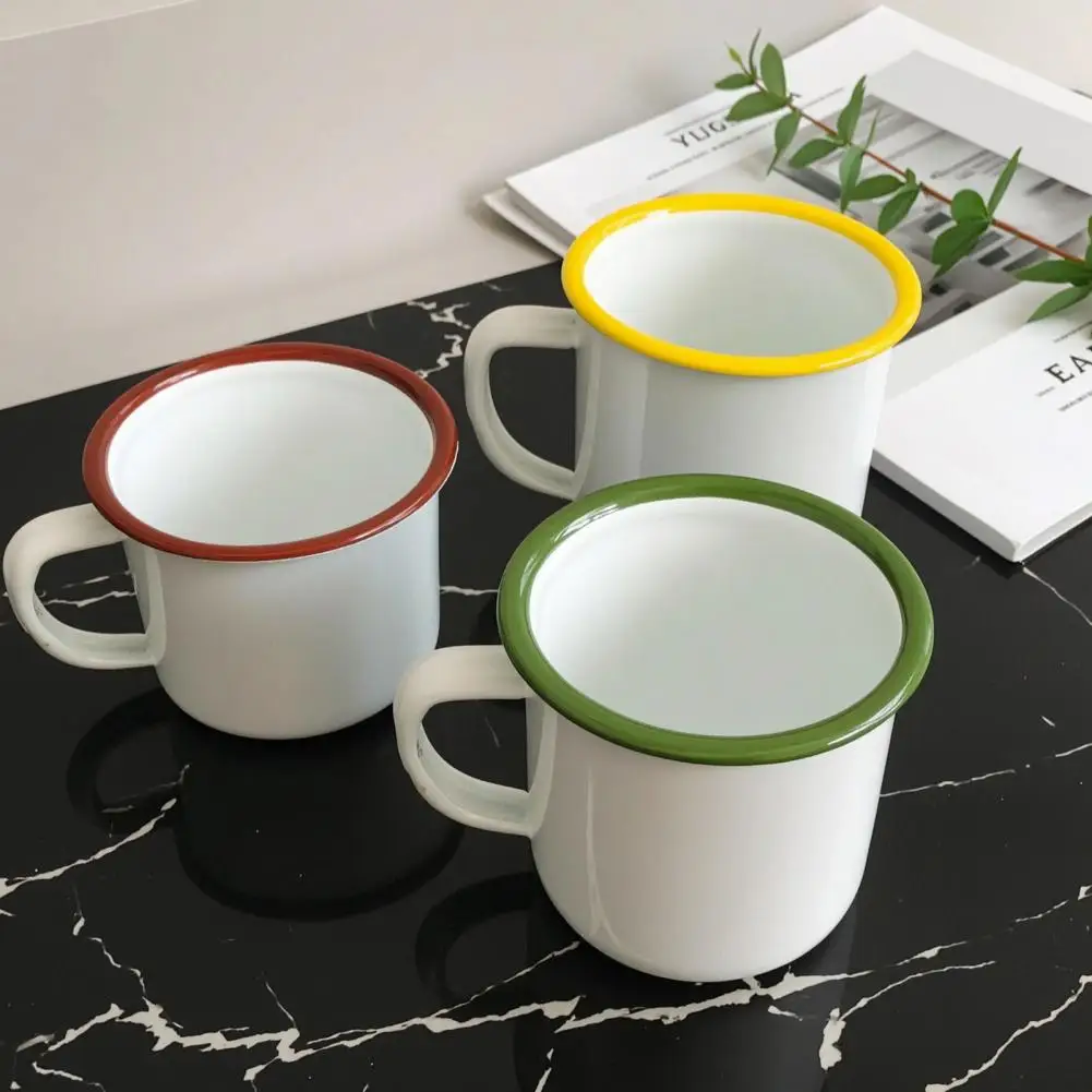 Enamel Coffee Mug for Camping Enamel Coffee Mug with Multi-color Contrasting Rim 360ml Capacity Drinking Cup for Backpacking
