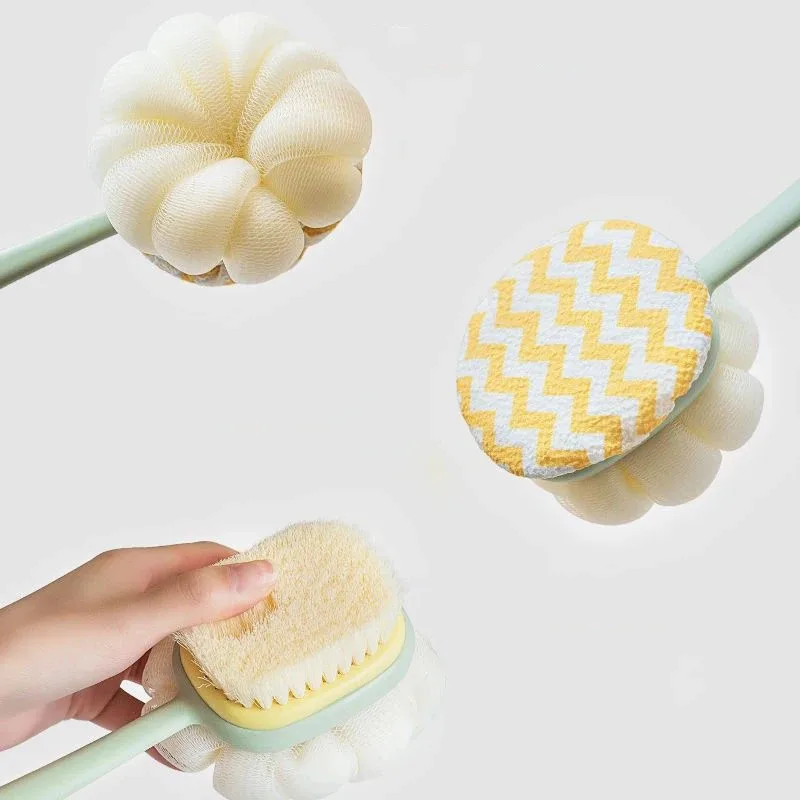 Cepillo de baño 2 en 1 de mango largo con cerdas suaves y duras, diseñado con un exfoliante de espalda exfoliante de doble cara para la ducha