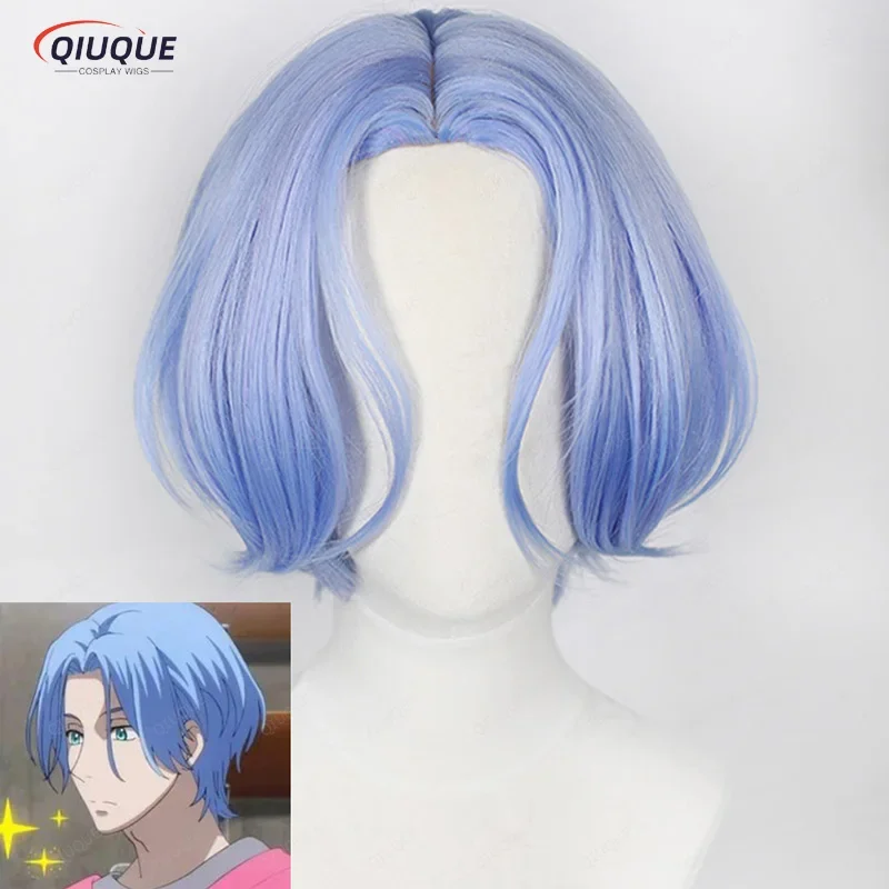 High Quality Anime SK8 the Infinity SK∞ Hasegawa Langa Cosplay Wig Middle Parting Blue Hair Halloween Men Cosplay Wigs Wig Cap