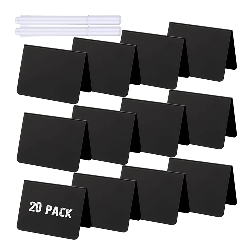 Mini panneaux de tableau noir effaçables en PVC, en forme de A, avec marqueurs à craie blanche, 20 pièces