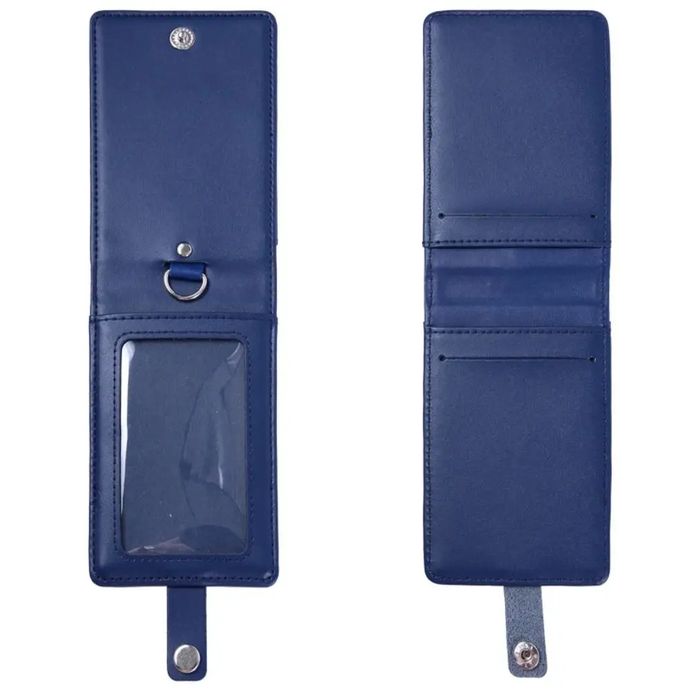 Leather ID Tag Badge Holder Buckle Protective Employee Pass Work Card Case Photocard with Lanyard Flip Chest Card Bag