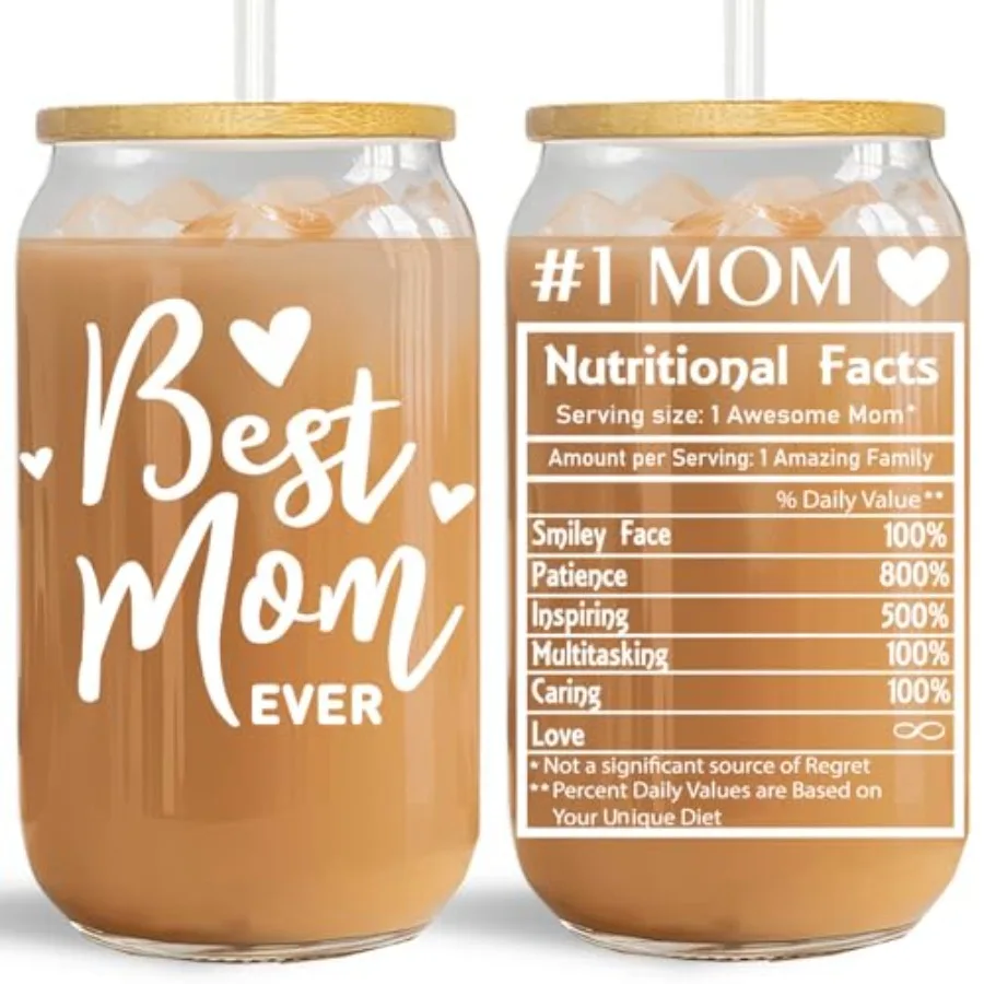 

Gts for Mom from Daughter Son - Mothers Day Christmas Birthday Gts for Mom - 16 Oz Glass Can Coffee Cup for Women