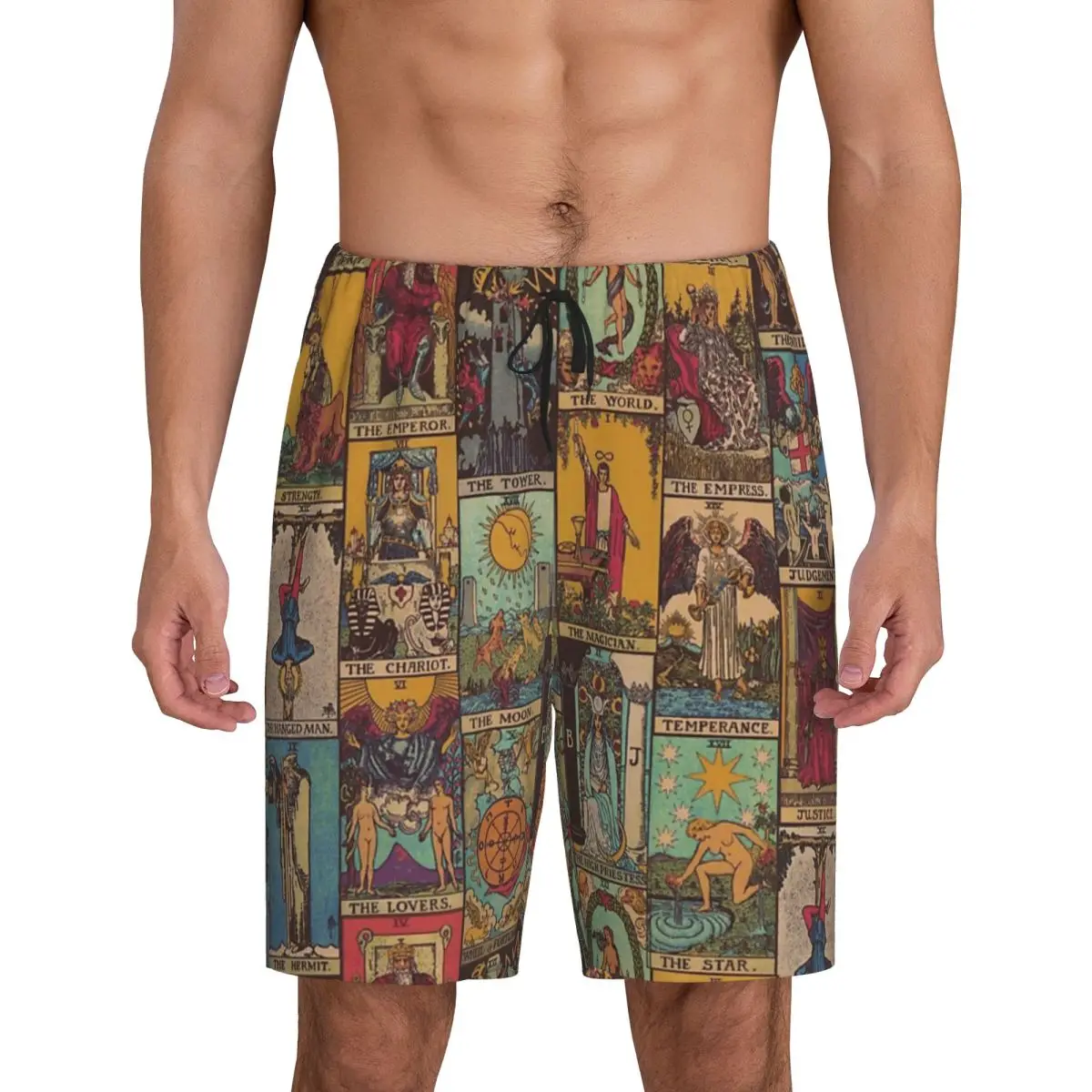 

Custom The Major Arcana Of Tarot Vintage Patchwork Short Pajama Pants Men Sleepwear Sleep Lounge Bottom Shorts Sleeping Pants