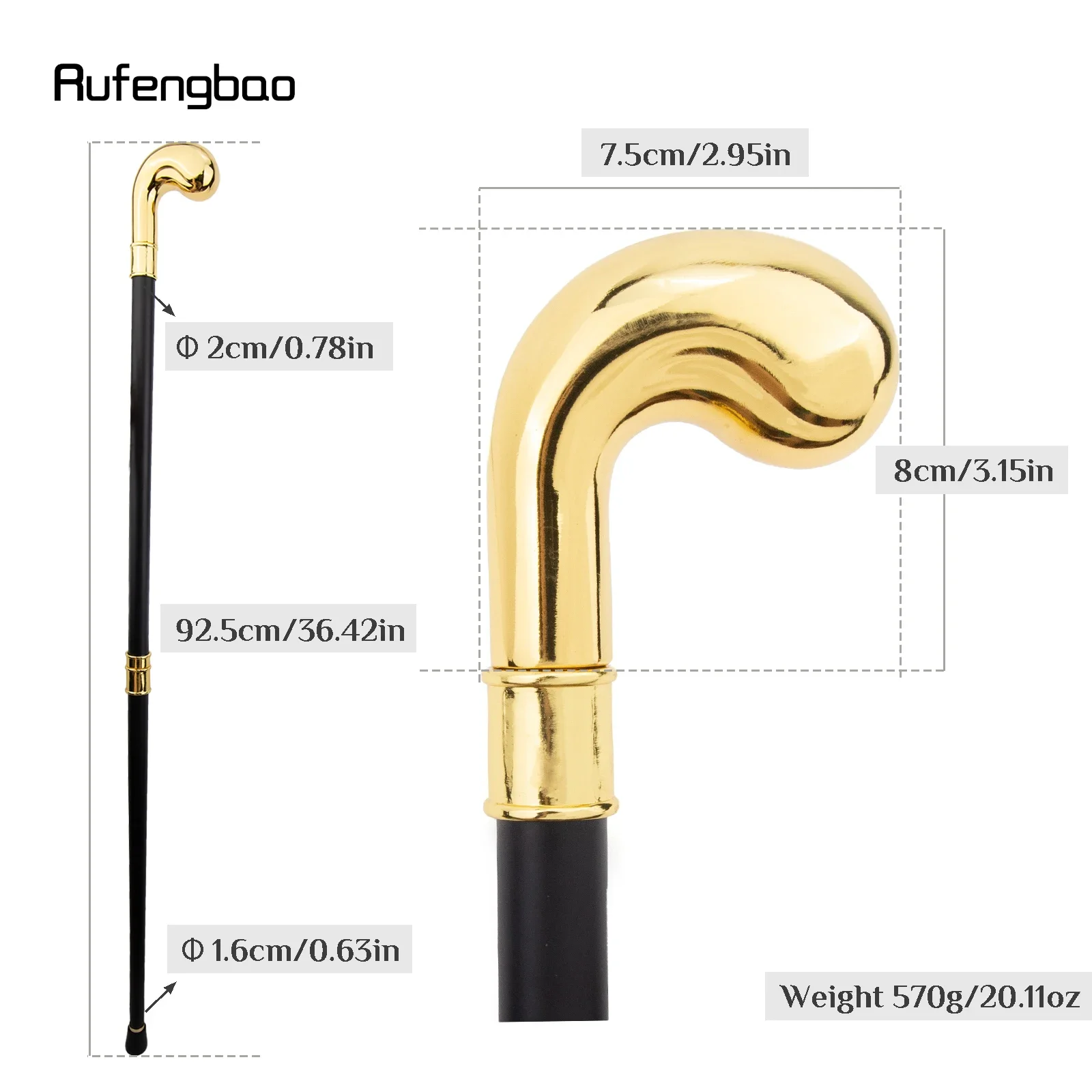 Gouden Hanger Mode Wandelstok Riet Elegante Mode Riet Cosplay Legering Crosier Vintage Stok 94cm Prestaties Podium Riet