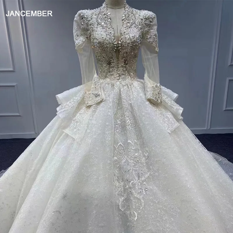 Jancember Promotion Factory Wholesale Wedding Dresses For Women 2024 Bride Full Sleeves Organza vestidos de novias 2024 MN33