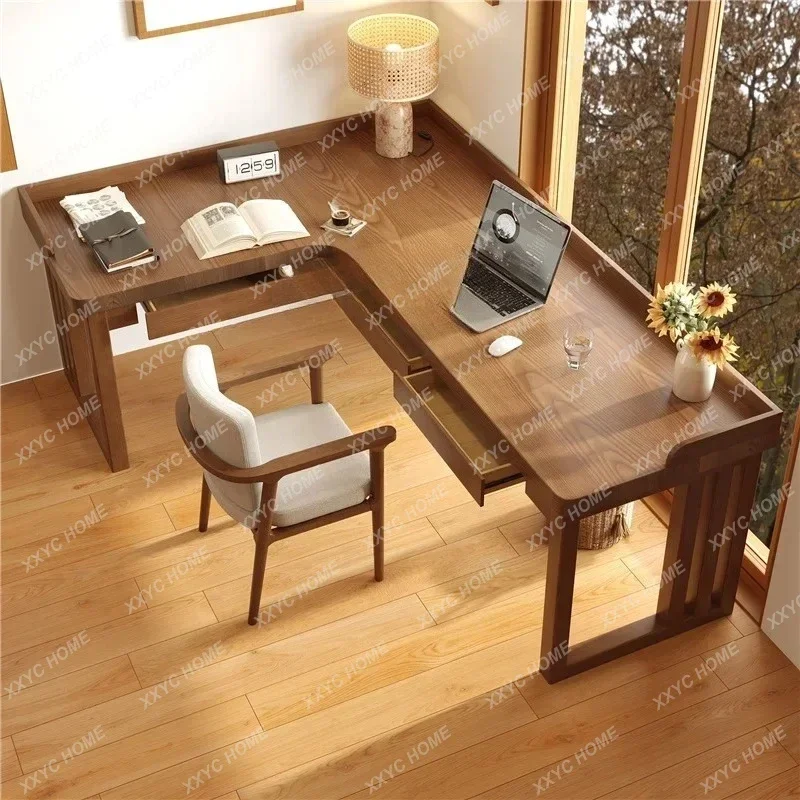 A  ZC solid wood double corner corner L-shaped 7-shaped small apartment bedroom computer desk