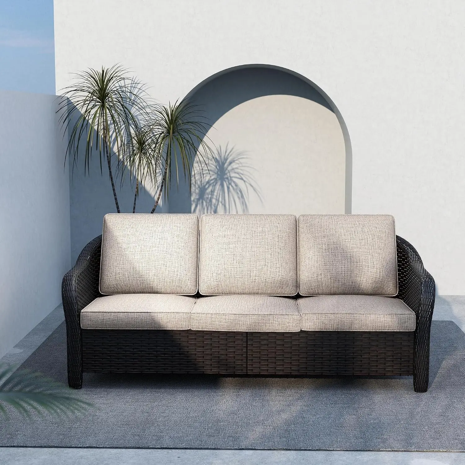 Patio Couch, Wicker Outdoor Conversation Set | Patio Couch with Olefin Removable Cushion, All-Weather Outdoor Sofa with Deep Sea