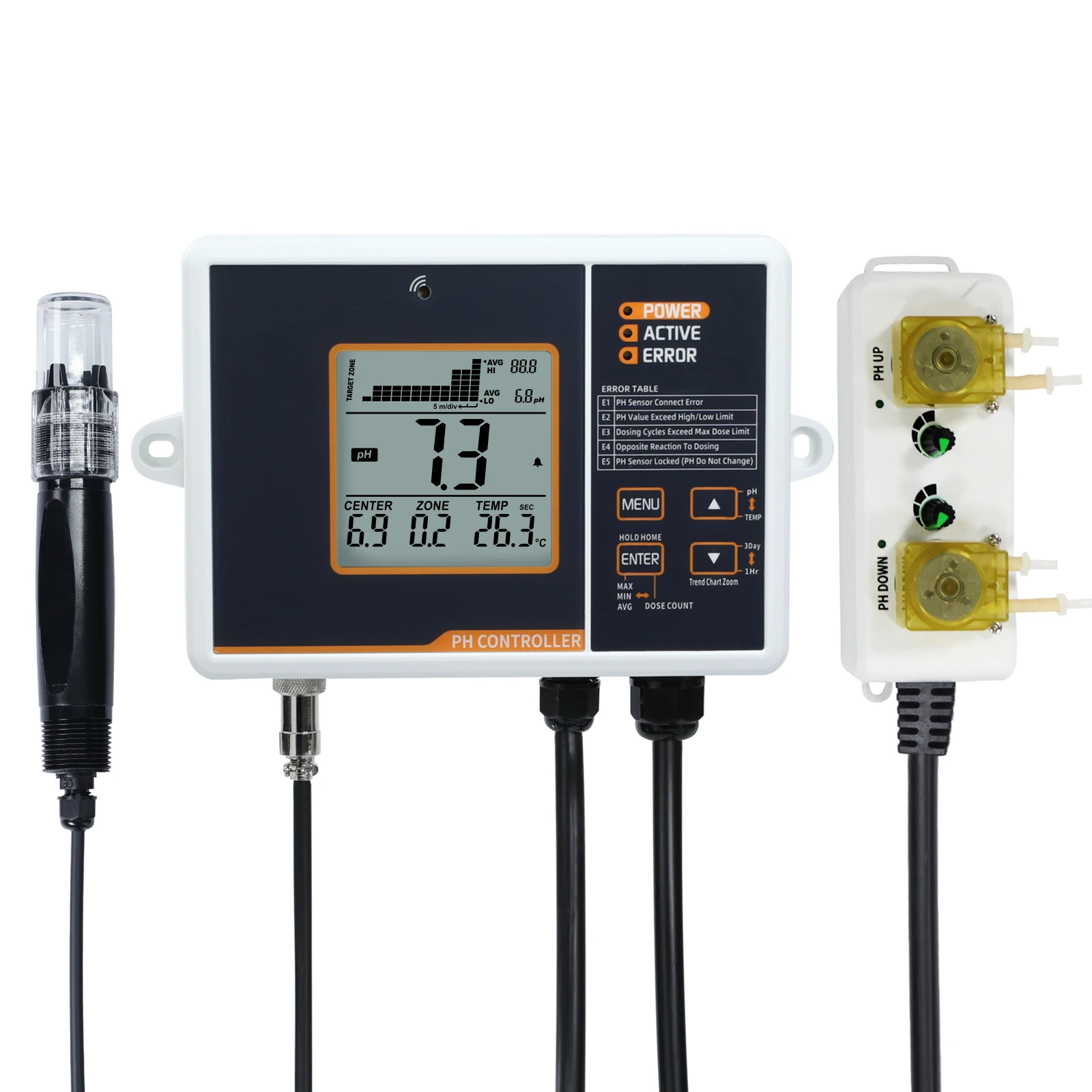 

PHC-402 pH Meter Controller W/ Temperature Readings Dual Relay Function for Hydroponic Nutrient Mixes & Fish Aquariums