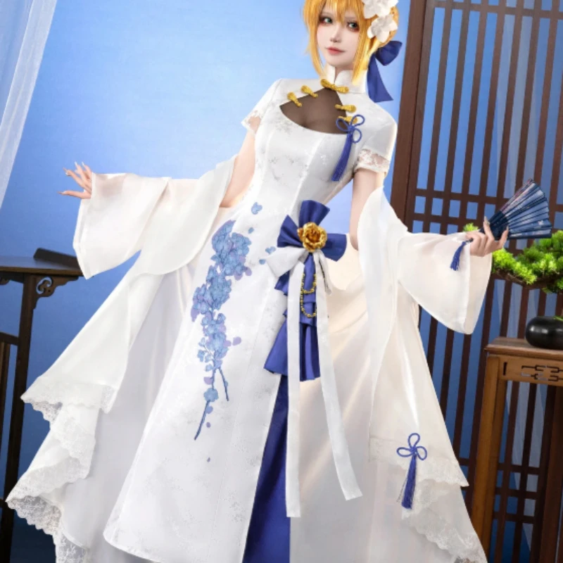 

Altria Pendragon Cosplay Costume Fate Grand Order 4th Anniversary Memorial Dress White Gown Armor Set for Women Halloween