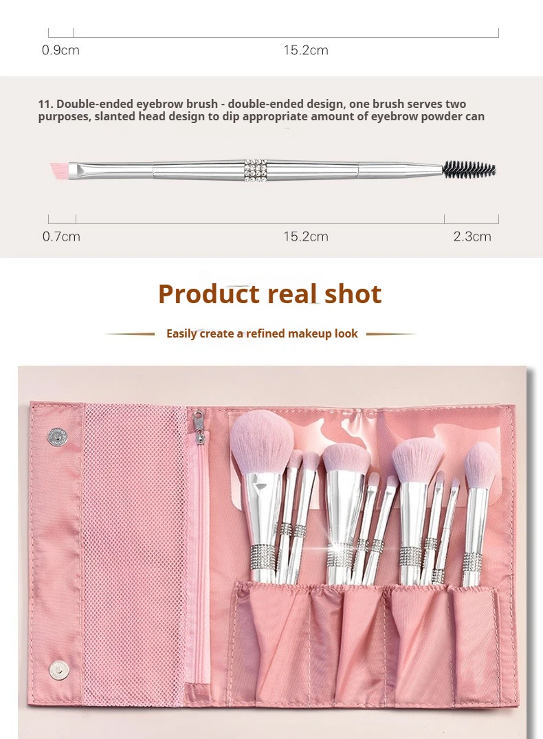 10 pezzi pennello per ombretto contorno labbra pennello per sopracciglia strumenti per trucco di bellezza pennelli per trucco con strass morbido cristallo di fascia alta