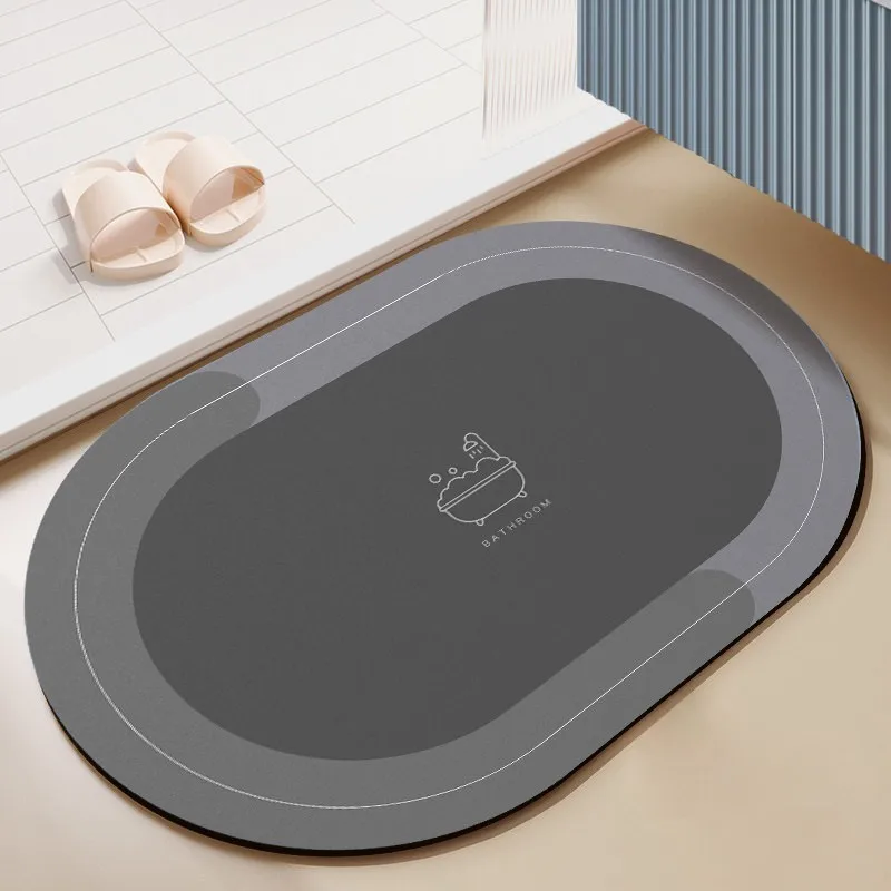 VIKAMA Oval Dark Grey Minimal Bathtub Icon Bath Mat Quick Dry Machine Washable Bathroom Shower Christmas Holiday Home Decor