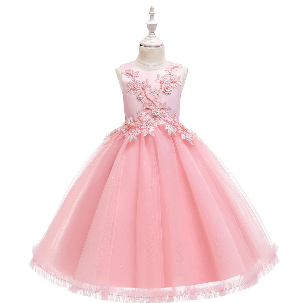 

5 Colors European and American Children Long Dress Girl Embroidery Ball Gown Party Princess Four Seasons Vestidos