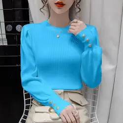 Lantern Sleeve Sweater Base Sweater Women's Popular Slim Fit Autumn and Winter Western-style Top Pullover Knitted Sweater